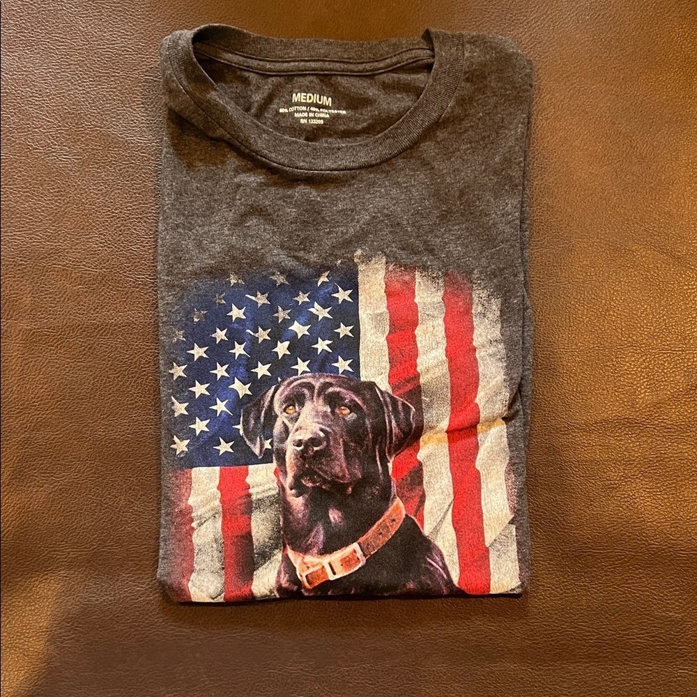 Anvil Gray Dog T-Shirt with American Flag